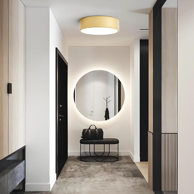 Dimmable Modern Flush Mount Ceiling Light Fixture, Painted Gold Round LED - Image 9