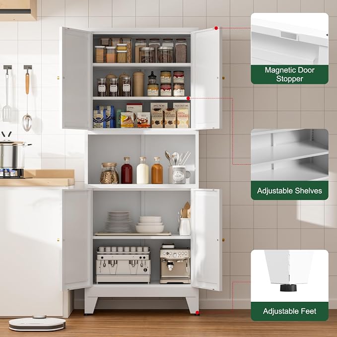 Metal Kitchen Pantry Cabinet, Freestanding Cupboards - Image 4