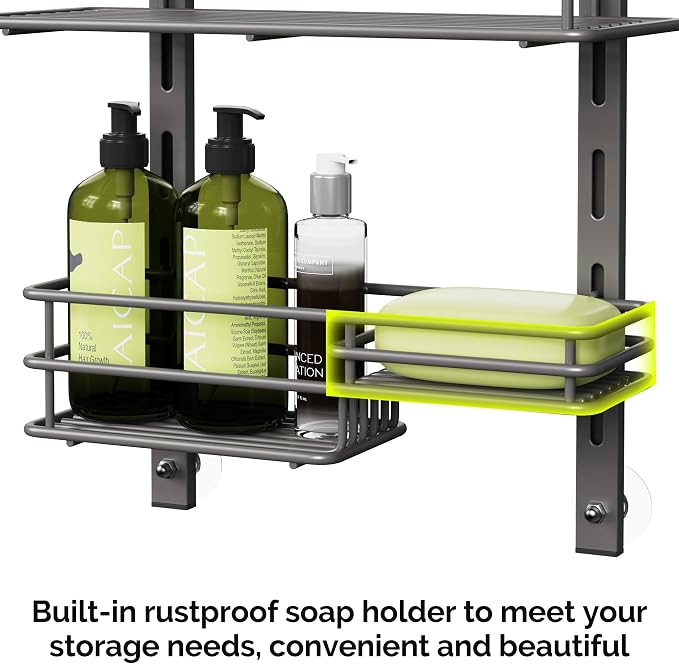 Orimade Over The Door Shower Caddy Adjustable 5 Tier Dark Grey, Bathroom - Image 3