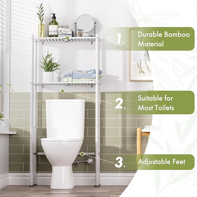 AmazerBath Bamboo Over The Toilet Storage Shelf, 2-Tier Over Toilet Bathroom - Image 4