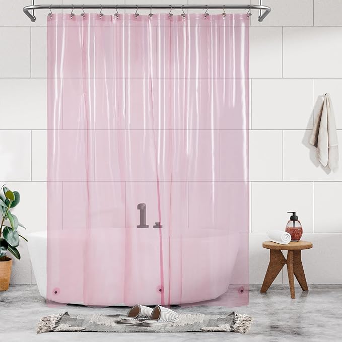 Barossa Design Extra Long Clear Pink Shower Curtain Liner by BarossaDesign