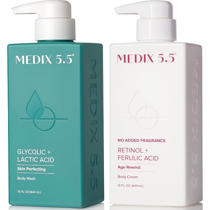 MEDIX Exfoliating Glycolic Acid Body Wash & Face Wash + Fragrance Free Retinol by Medix55