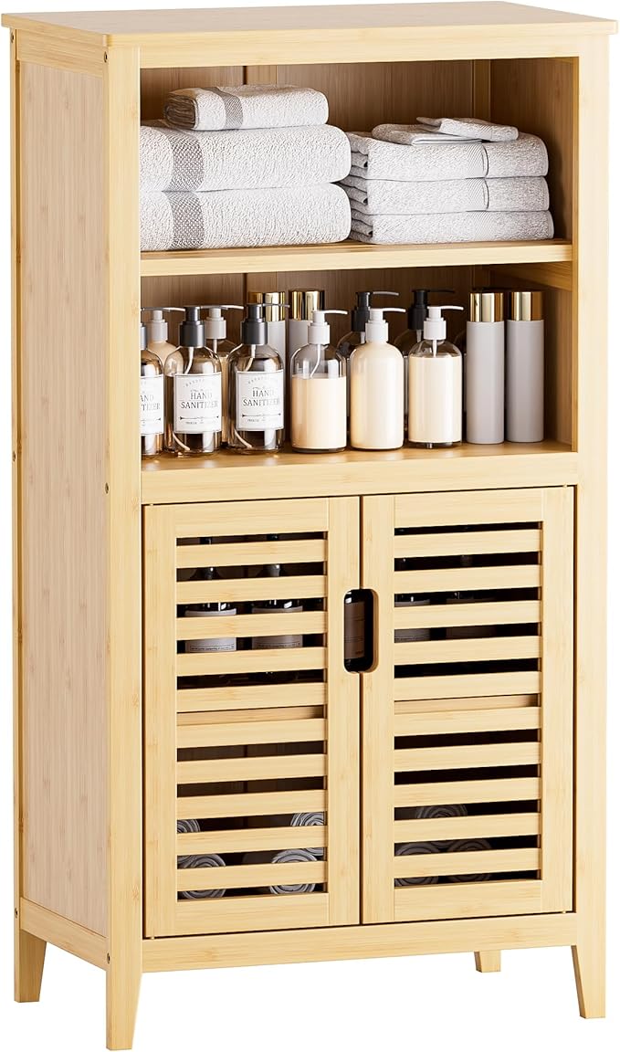 HITNET Bathroom Cabinet Freestanding, Bamboo Storage Cabinet 5-Tier Floor by HITNET
