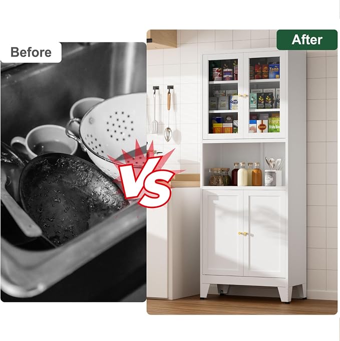 Metal Kitchen Pantry Cabinet, Freestanding Cupboards - Image 7