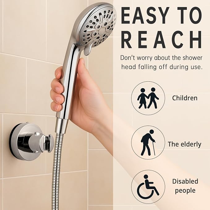 Shower Holder with Suction Cup, Removable No-Drill Wall Mount, Universal - Image 2