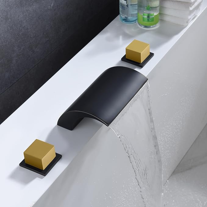 SUMERAIN Roman Bathtub Faucet 3 Hole Deck Mount High Flow Waterfall Tub Filler - Image 4