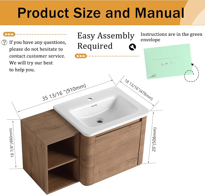 36 Inch Wall-Mounted Vanity - Image 2