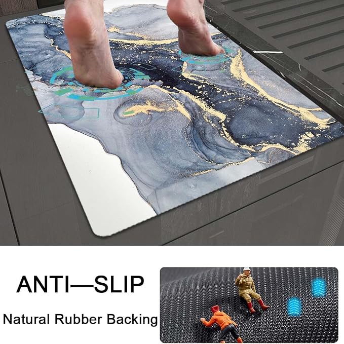Bath Mat Rug, Gilt Marble Non Slip Quick Dry Super Absorbent Thin Bathroom Rugs - Image 5