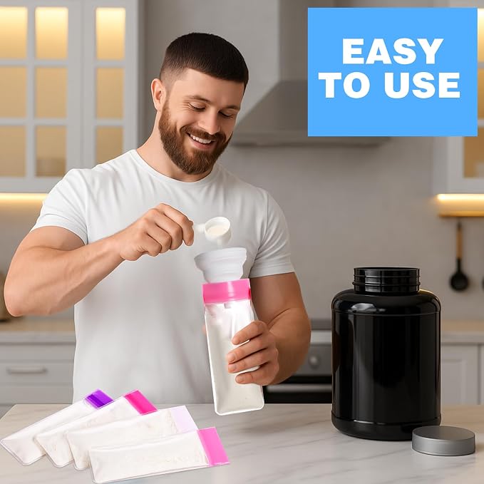 67pcs Protein Powder Travel Container Set 42 Single Dose Bags 6 Large Reusable - Image 7