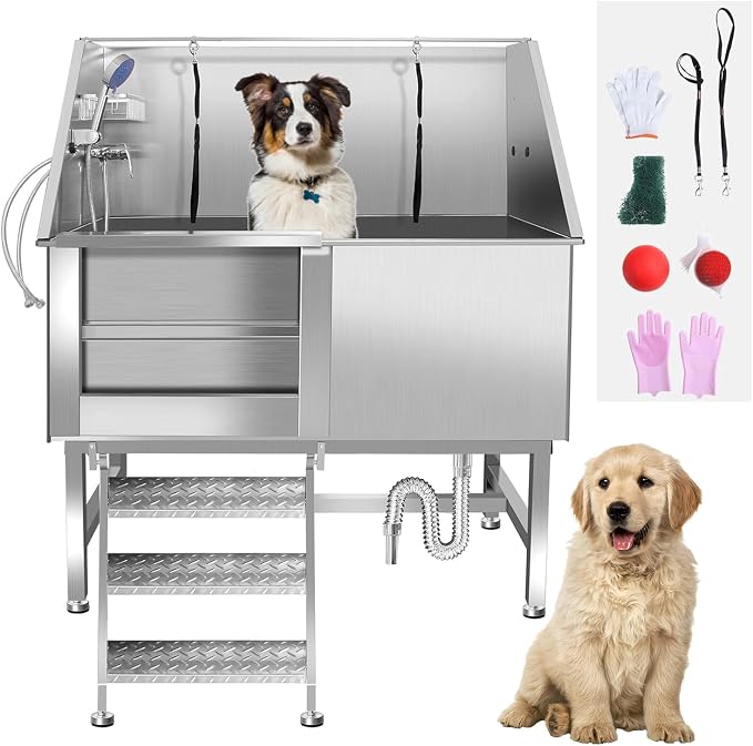 50" Stainless Steel Dog Washing Station, Pet Grooming Tub by ROREP