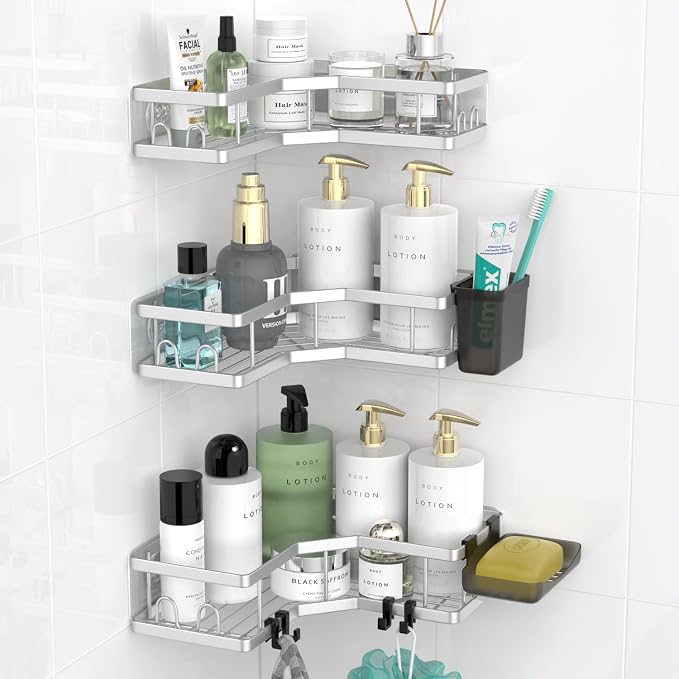 Corner Shower Caddy Bathroom Organizer: Adhesive Shower Rack Bathtub Shelves - Image 3
