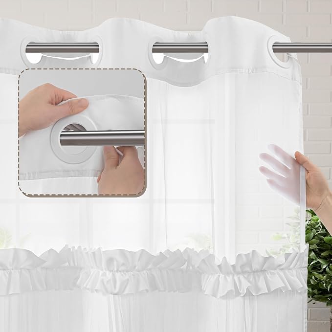 ROSERY No Hook Ruffle Shower Curtain - Image 5