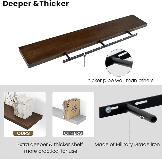 Vivelove Solid Wood Rustic Floating Shelves 36 Inch Long, 8 inch Deep Floating - Image 4