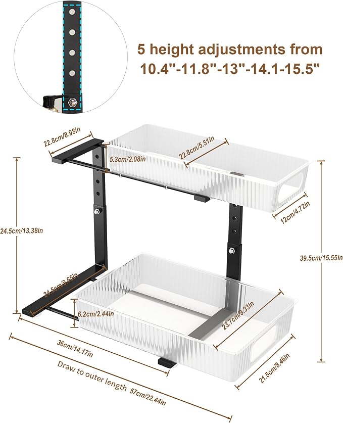 UMDONX Under Sink Organizer 2-Pack Adjustable Bathroom Under Sink Pull-Out - Image 2