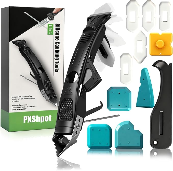 Caulking Tool 6 in 1 Sealant Finishing Tool & Grout Remover Scraper by PXShpotGame