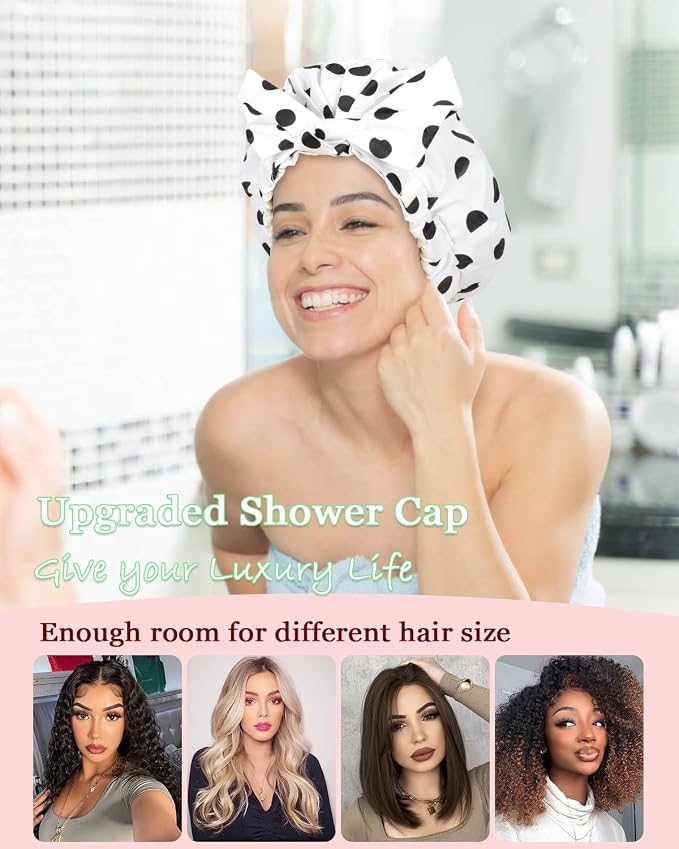 Shower Cap Luxury Shower Caps for Women Reusable Waterproof Large Hair Cap for - Image 6