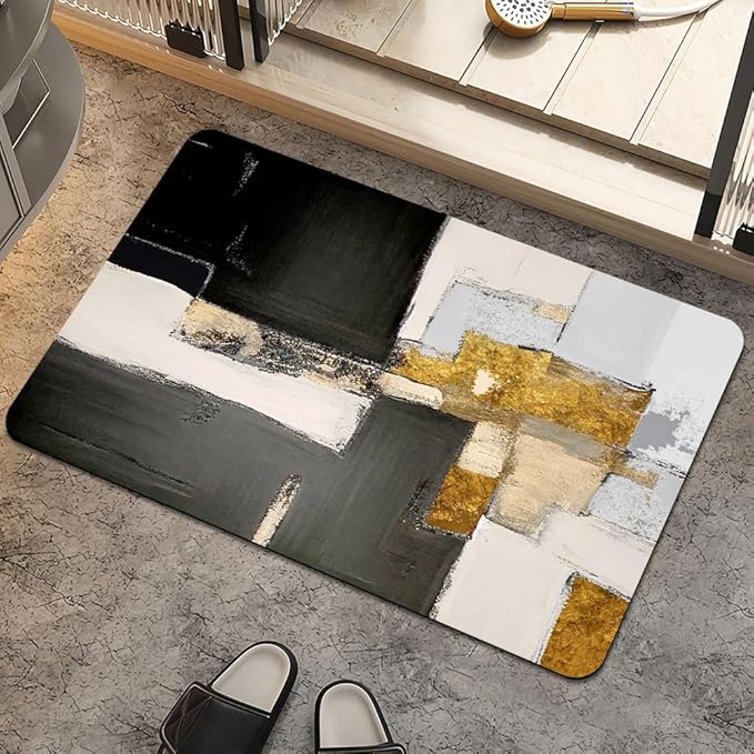 Bath Mat Rug, Abstract modern black gold Non Slip Quick Dry Super Absorbent by ZHUZHISHAN