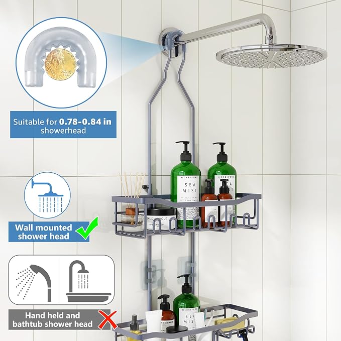 Shower Caddy, Upgraded Extended Length Shower Caddy Over Showerhead No Blocking - Image 4
