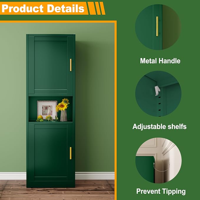 Tall Narrow Storage Cabinet 66.93" H Tall Bathroom Cabinet Metal Pantry Cabinets - Image 4