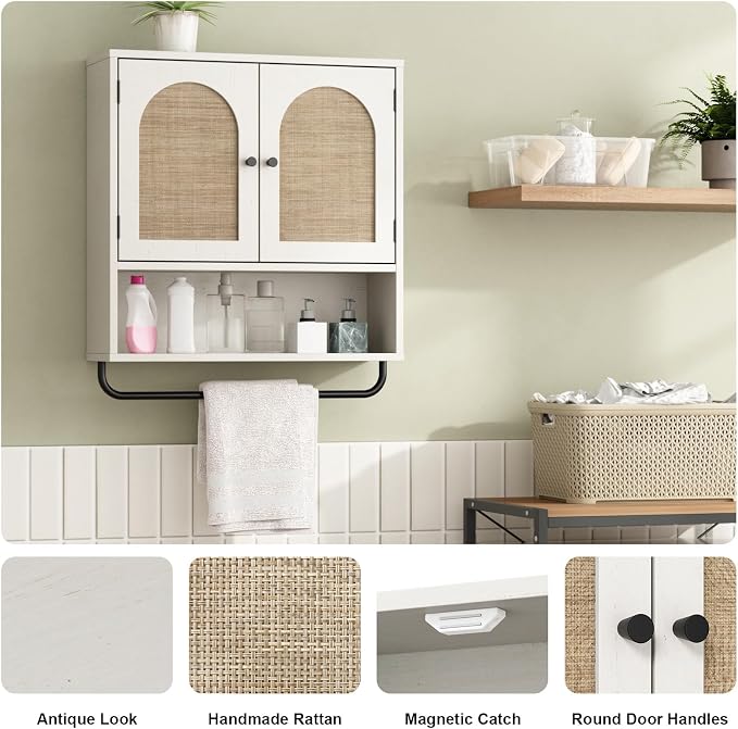 RUSTOWN Rattan Bathroom Wall Cabinet, Boho Medicine Cabinet - Image 5