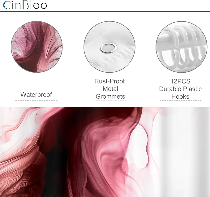 Cinbloo Red Burgundy Shower Curtain 60Wx72H Abstract Marble Ombre Modern Ink - Image 6