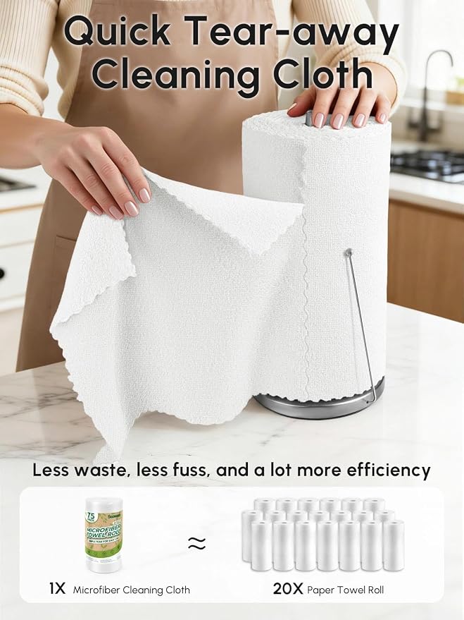 Microfiber Cleaning Cloths Roll, 75 Pack Tear Away Microfiber Towels Roll - Image 2