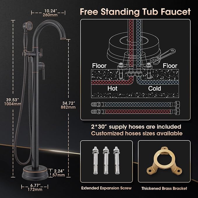 Freestanding Tub Faucets Bathroom Floor Mounted Waterfall Tub Filler Brass High - Image 8
