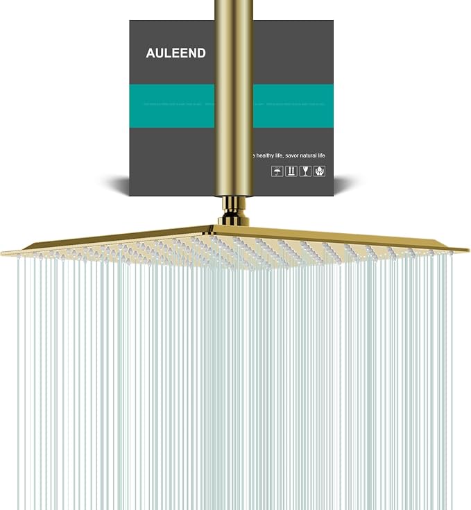 Square Rain Shower Head, High Flow Stainless Steel, Work by AULEEND