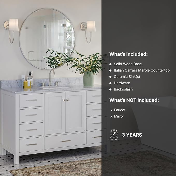 ARIEL 55" White Bathroom Vanity - Image 6