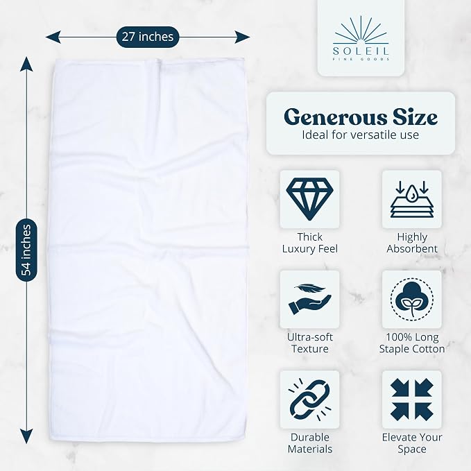 Soleil Fine Goods Luxurious 800 GSM 100% Cotton Bath Towel Set - Image 2