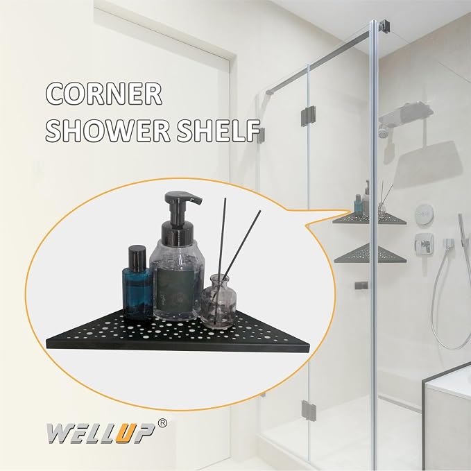 Black 10’’ Corner Shower Shelf 2 Pack, Triangular Shower Corner Shelves 304 - Image 6