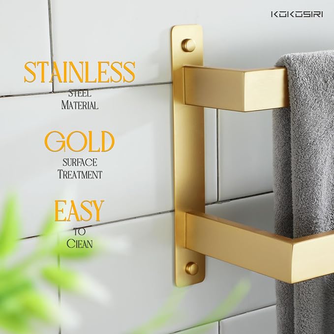 KOKOSIRI Bath Towel Bars Bathroom 2-Tiers Ladder Brushed Gold Towel Rails 24 - Image 4