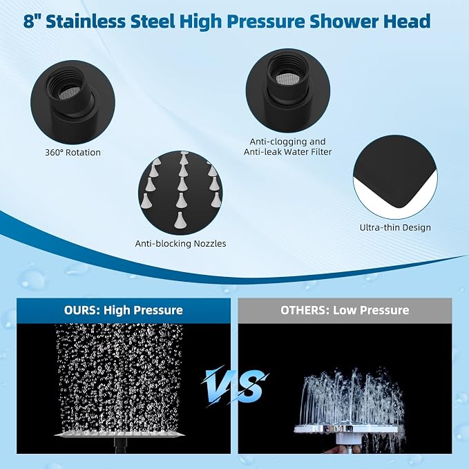 Hibbent All Metal Shower Head, 10 Sprays, Showerhead Holder, Matte Black - Image 4