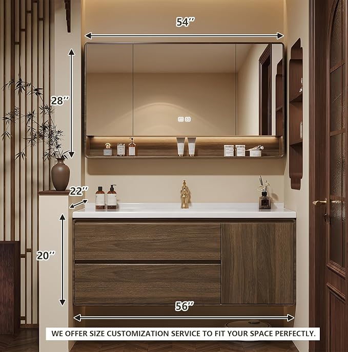 Floating Bathroom Vanity, Solid Wood Bathroom Cabinet, Faucet and Drain Pipes - Image 2