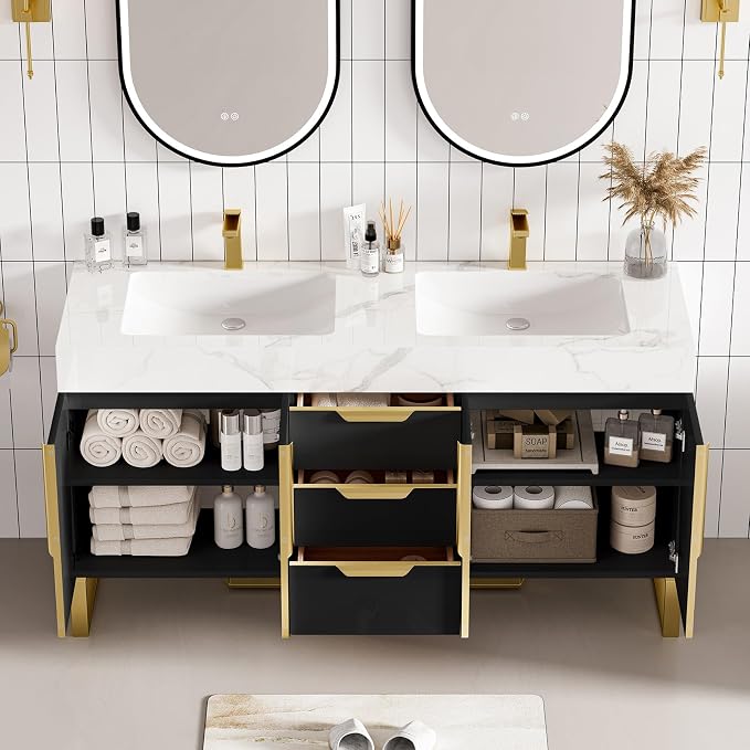 homary 59" Freestanding Bathroom Vanity Set, Floor-Mounted Double Sink Bathroom - Image 6