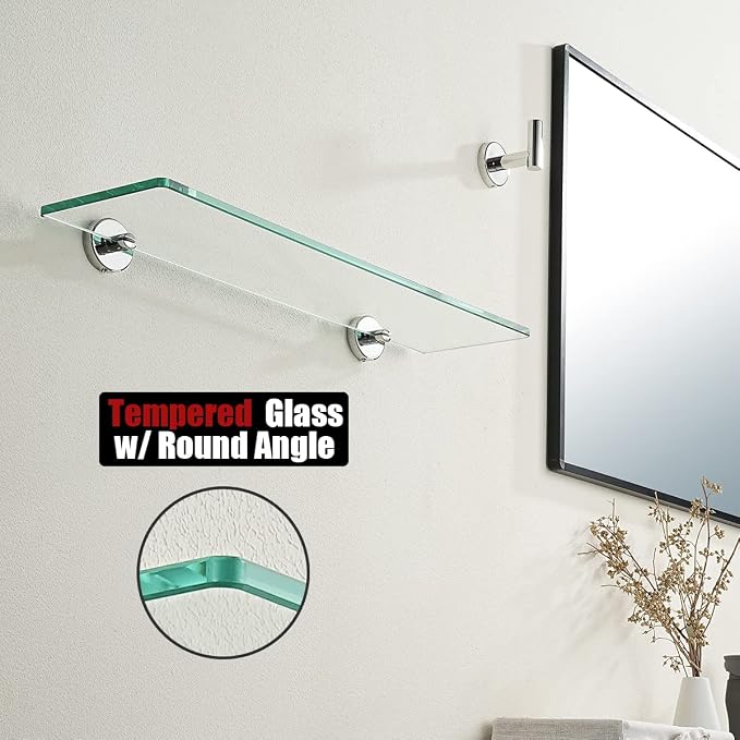 JQK Bathroom Glass Shelf Chrome, Tempered Glass Shower Storage 24 by 5 inches - Image 6