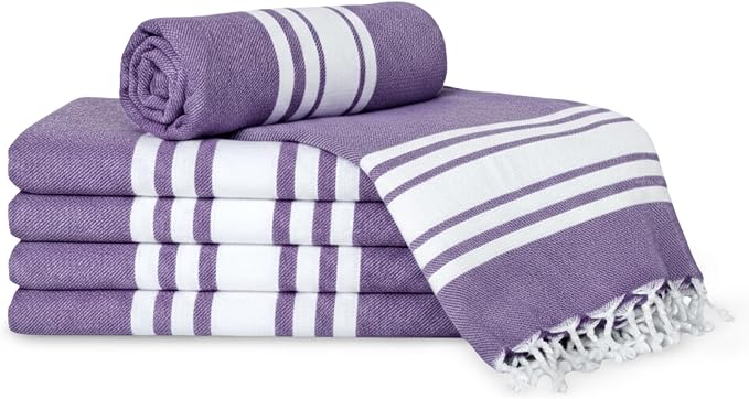 Turkish Cotton Beach Towel Pack of 6 & 1 Boho Tote Bag by Occosa-LuxuryHammamTowels