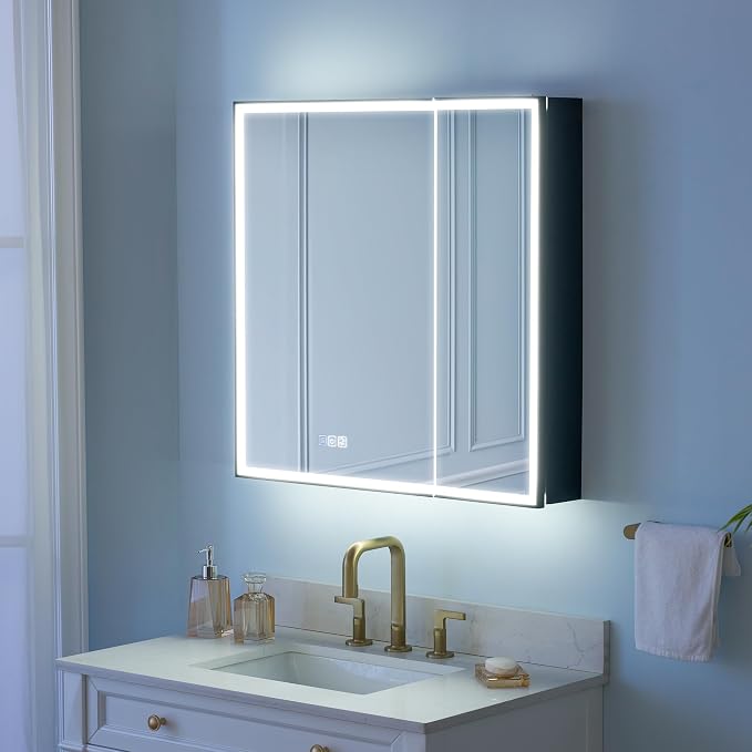WELLFOR 30" X 30" LED Mirrored Medicine Cabinet, Medicine Cabinets by WELLFOR