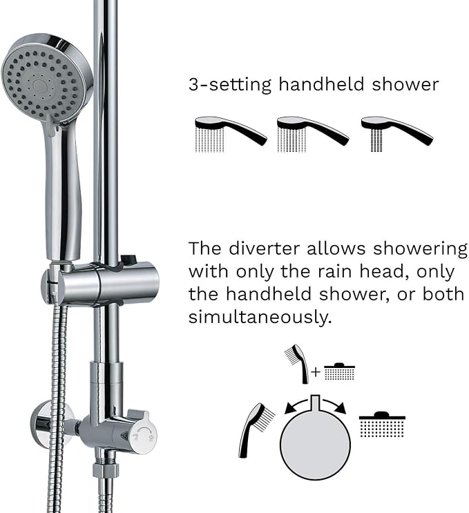 Fennocasa Polaris 1 Rain Shower System, includes 8” Rainfall Shower Head - Image 2