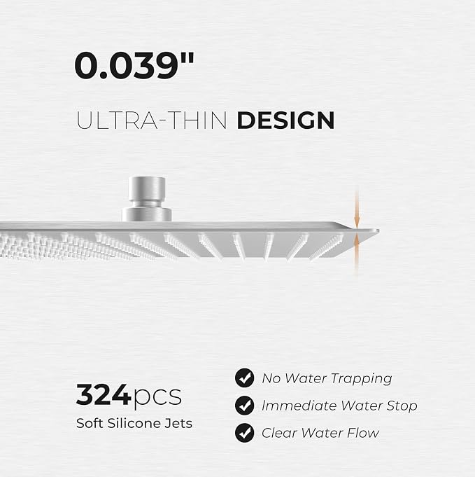 Oversize Rain Shower Head, Ultra Thin 16 Inch Square Stainless Steel Rainfall - Image 9