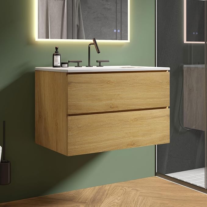 30" Bathroom Vanity with Sink, Modern Floating Vanity with Double Soft Closing by LittleTulip