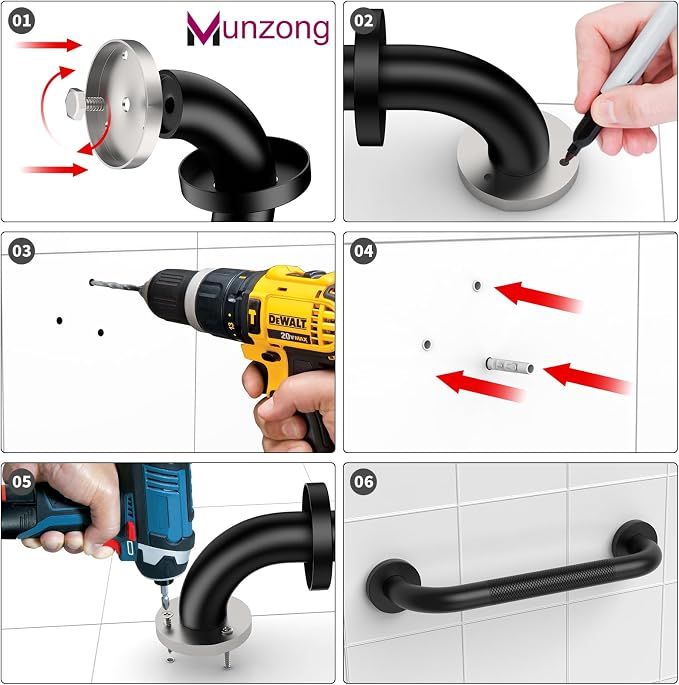 12 Inch Anti Slip Bathroom Grab Bar, 2 Pack Munzong Oil Rubbed Black Shower - Image 7