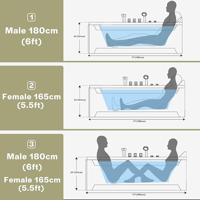 Empava 72" x 48" Whirlpool Tub, 2 Person Jetted Bathtub, Hydro Massage & - Image 3