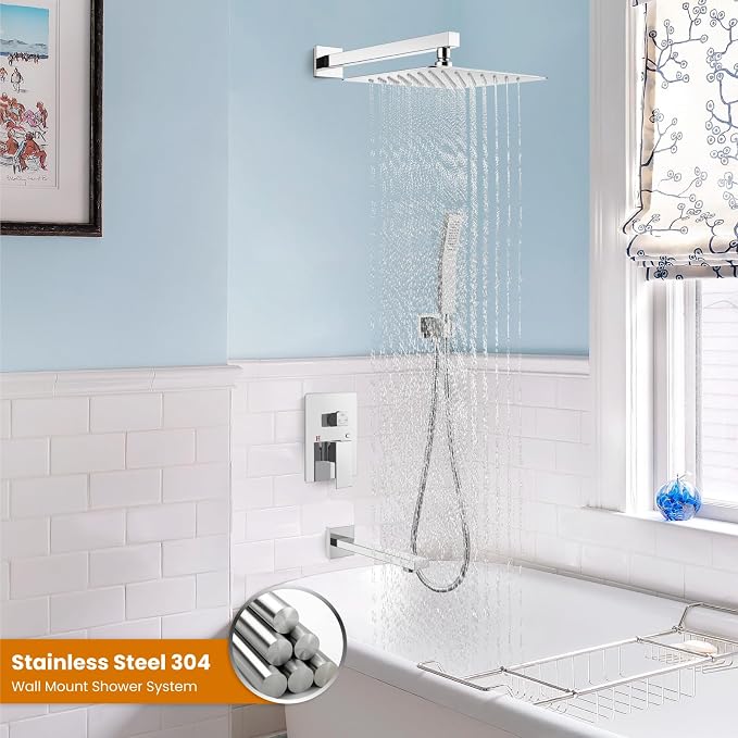 gotonovo Shower System with Tub Spout Wall Mounted Rain Shower Head and Handle - Image 2