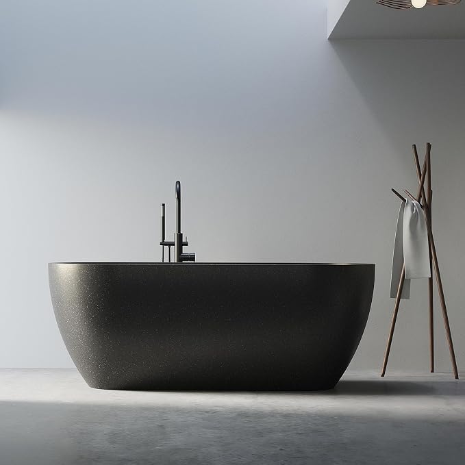 Stone Resin Freestanding Bathtub 63", Terrazzo Bathtub Soaking Tub, Solid by MEDUNJESS