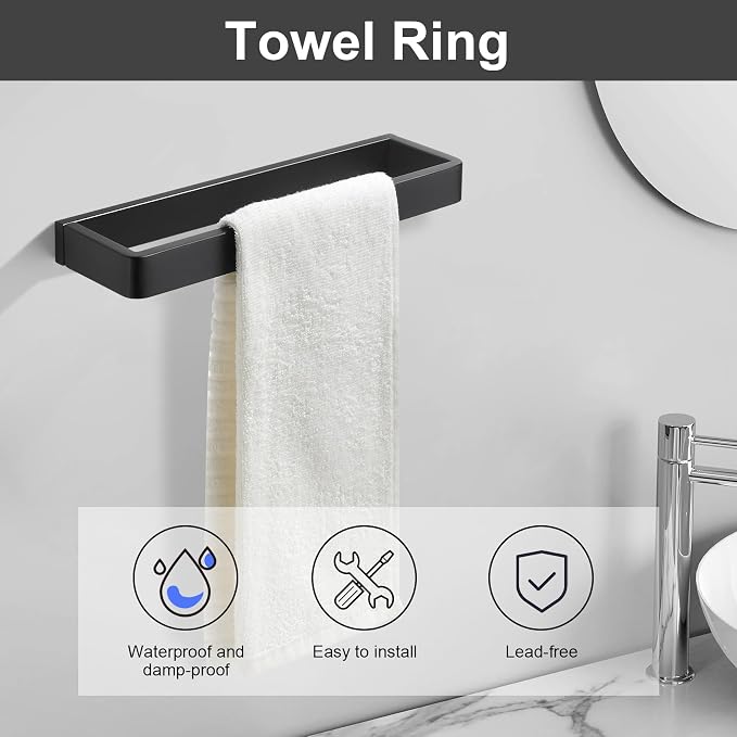 YACVCL 4-Piece Matte Black Bathroom Hardware Accessories Set, Bath Towel Bar - Image 2