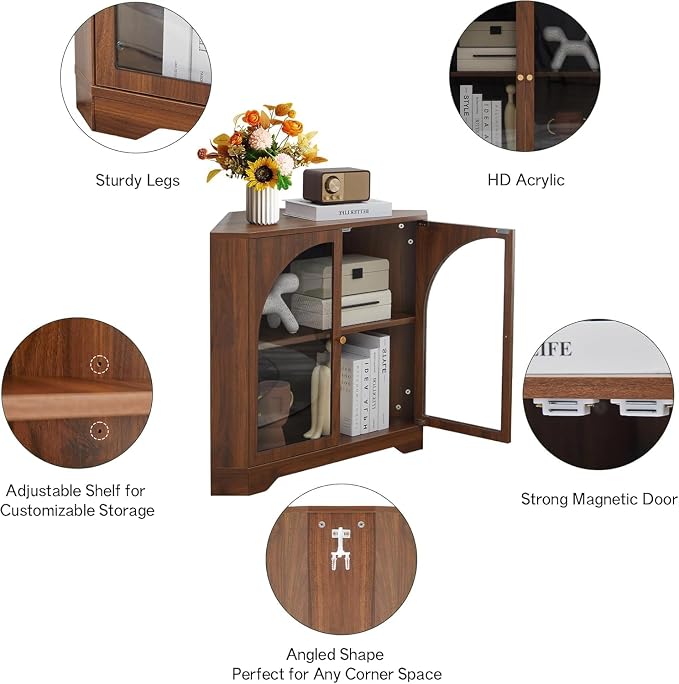 AVZEAR Modern Corner Cabinet, Mid Century Curved Corner Storage Shelf - Image 3