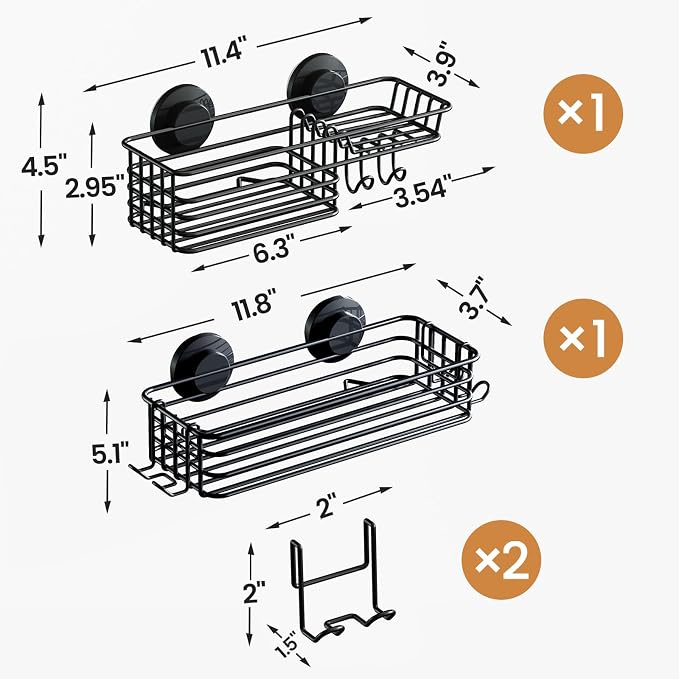 LEVERLOC Shower Caddy Suction Cup, 2 Pack Shower Shelves - Image 3