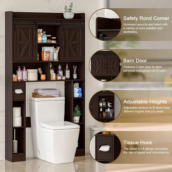 Over The Toilet Storage Cabinet, Farmhouse Toilet Cabinet Rack - Image 4