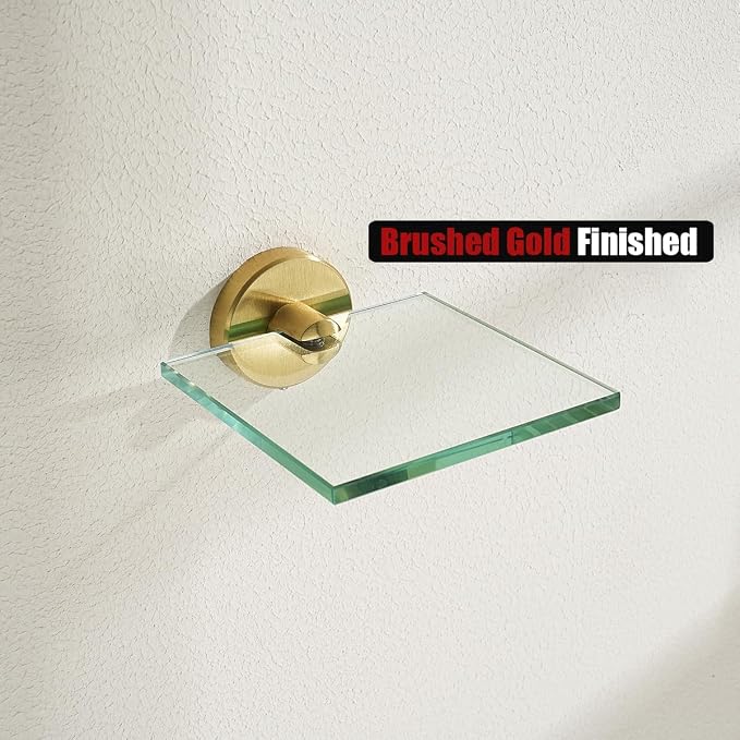 JQK Small Floating Glass Shelves Gold, 4 Inch Display Ledges - Image 6